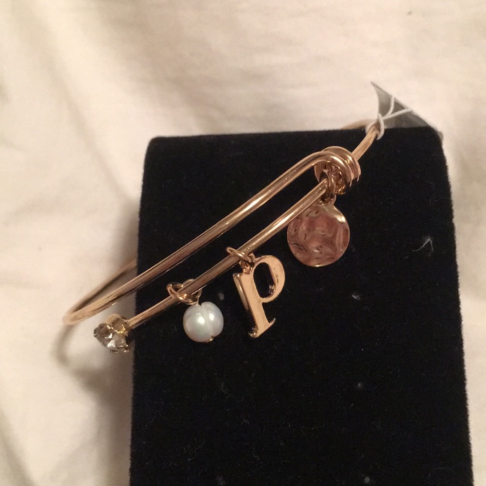 "P" charm bangle bracelet